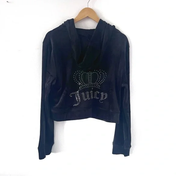 Juicy Couture Black cropped Hoodie L - Picture 6 of 9